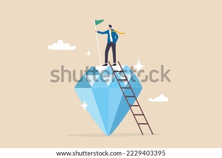 Value proposition, company value in marketing term of benefit for customer to buy product and service, quality or advantage concept, businessman holding winning flag on precious high value diamond. Royalty-Free Stock Photo #2229403395