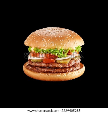 fresh tasty burger isolated on black background
