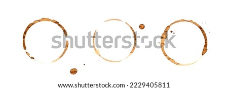 Coffee Stain Isolated, Coffe Wet Stamp, Mug Bottom Round Mark, Spilled Coffee Circle Stain Texture on White Background Royalty-Free Stock Photo #2229405811