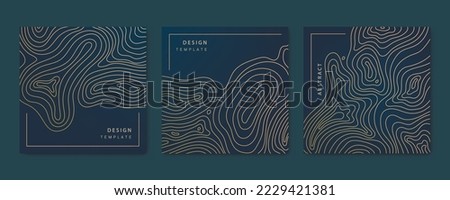 Vector topographic map set cards. Contour line geographic map patterns. Golden and black. Labels, frames, social net stories, packaging Royalty-Free Stock Photo #2229421381