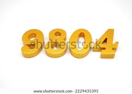   Number 9804 is made of gold-painted teak, 1 centimeter thick, placed on a white background to visualize it in 3D.                              