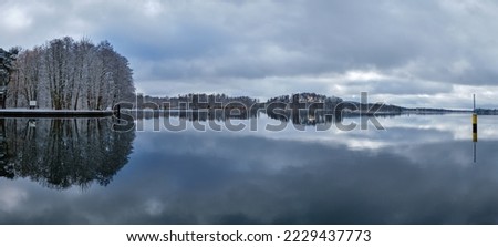 View from the southern end of the "Gosener Kanal" ("Gosen Canal") to winterly lake "Seddinsee" - panorama from 7 pictures