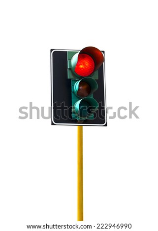 Traffic light isolated on white background is lit red