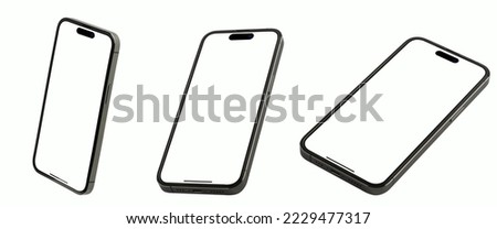 Mockup phone Clipping Path isolated  , smartphone blank screen set and modern frameless design, Mobile phone on background Ideal for marketing Infographic Business web site design app Royalty-Free Stock Photo #2229477317