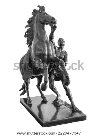Statue of the man and horse isolated over white with clipping path