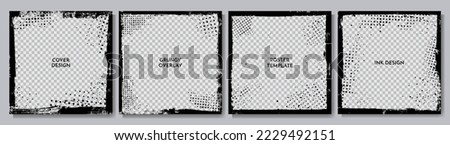 Vector grunge overlay. Hand drawn abstract frame set. Ink brush strokes mess. Design for social media template, web banner, blog post. Banner halftone overlay. Retro vintage background collection