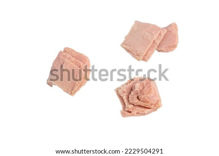 Canned tuna fish fillet isolated on white background. tuna fish Royalty-Free Stock Photo #2229504291