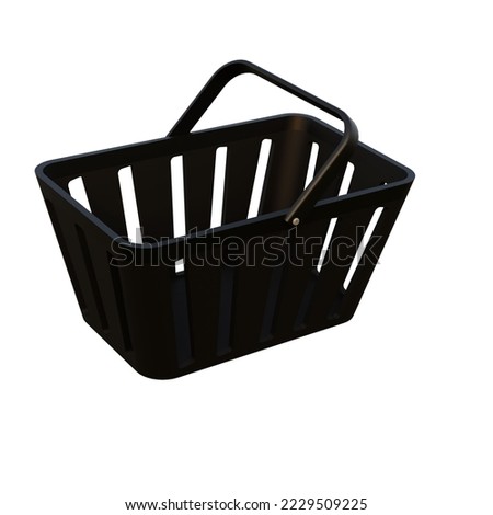 Empty black shopping basket isolated on white background. 3D rendering. 3D icon. Shopping concept.