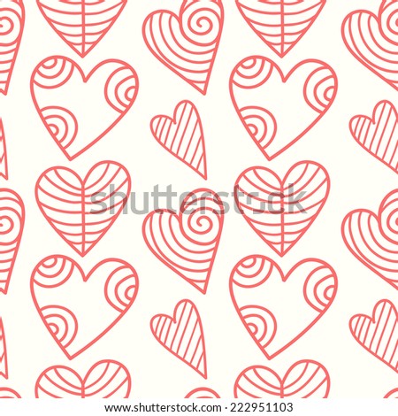 Cartoon colorful hearts seamless pattern. Simple background with hearts for decoration.