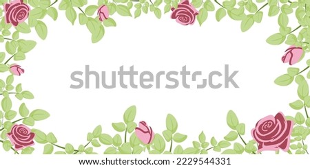 Vector frame with green leaves and pink flowers. An empty frame for your texts