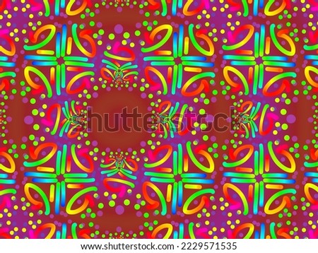 A colorful hand drawing pattern made of yellow green fuchsia and blue on a pink background 
