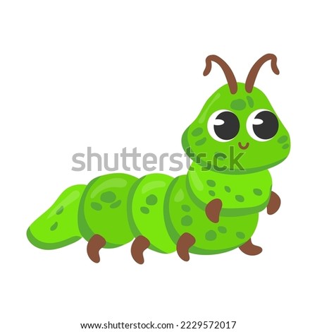 Cute caterpillar cartoon character vector illustration. Funny forest or garden animals isolated on white background. Insects, nature concept