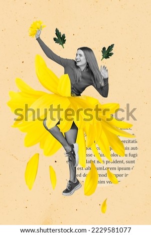 Vertical creative photo collage illustration of happy cheerful nice cute girl wear flower skirt dancing isolated on beige color background Royalty-Free Stock Photo #2229581077