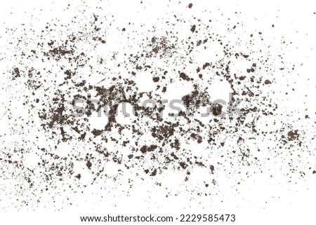 Wet mud, stains and water droplets texture isolated on white background, top view and clipping path Royalty-Free Stock Photo #2229585473