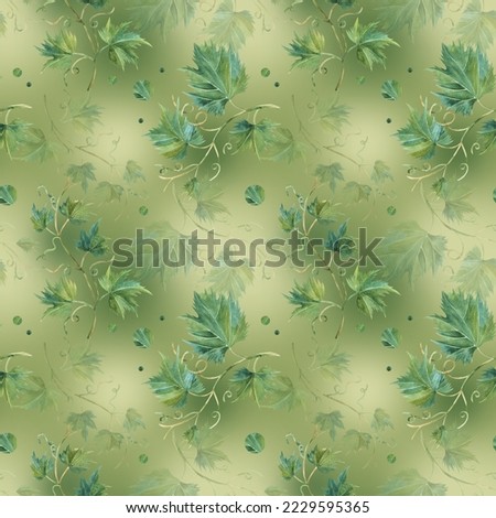 seamless pattern with watercolor grape leaves and circles