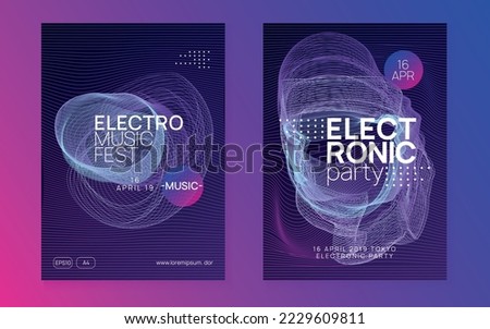 Electro event. Dynamic gradient shape and line. Curvy concert brochure set. Electro event neon flyer. Trance dance music. Electronic sound. Club fest poster. Techno dj party.