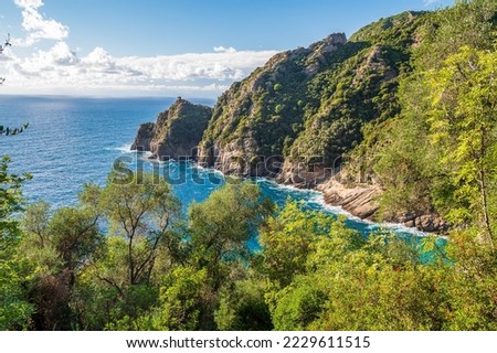 Promontory of the Gulf of San Fruttuoso, in the Maritime National Park of Portofino in Italy Royalty-Free Stock Photo #2229611515
