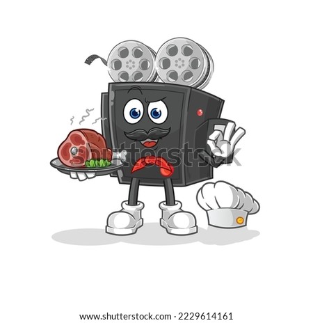 the film camera chef with meat mascot. cartoon vector