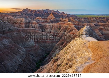 White River Valley Overlook at Badlands National Park, South Dakota during a sunrise.  Royalty-Free Stock Photo #2229618719