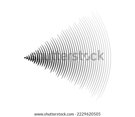 Sound wave signal. Radio or music audio concept. Epicentre or radar icon. Radial signal or vibration elements. Impulse curve lines. Concentric ripple semi circle. 