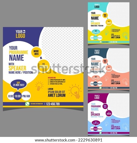 Set of Editable square banner template. Blue and yellow background color. Suitable for social media post, instagram, facebook and web internet ads. Vector illustration