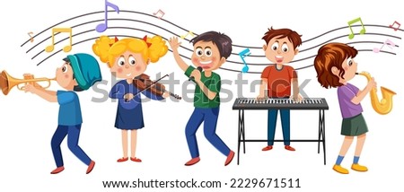 Children playing musical instrument illustration