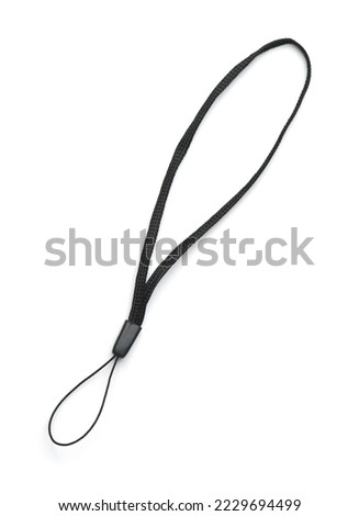 Top view of empty black textile lanyard strap isolated on white Royalty-Free Stock Photo #2229694499