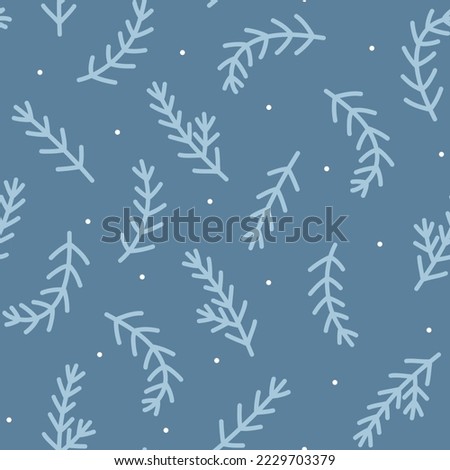 Stylized fir tree twigs seamless vector pattern. Scandi style line floral texture. Abstract Christmas conifer background for wrapping paper, packaging, gift, fabric, wallpaper, textile, apparel.