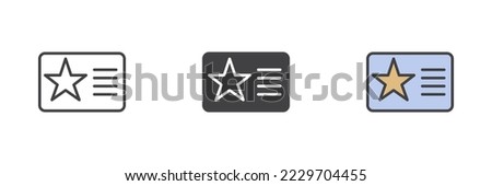 Membership card with star different style icon set. Line, glyph and filled outline colorful version, outline and filled vector sign. Symbol, logo illustration. Vector graphics