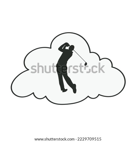 Golf swing icon, Golf player with cloud in grey color 