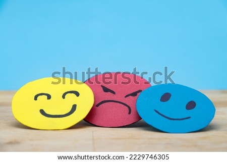 Happy smile face for customer review, good experience, positive feedback, satisfaction, survey, evaluation, assessment, mood, world mental health day concept