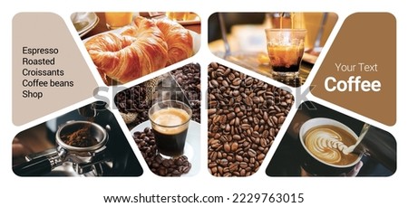 Coffee Shop Concept Photo Collage. Can be used for visual stand, display, brochures, flyer Royalty-Free Stock Photo #2229763015
