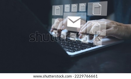  Email marketing, data center and internet advertising. Sending documents digitally using email.