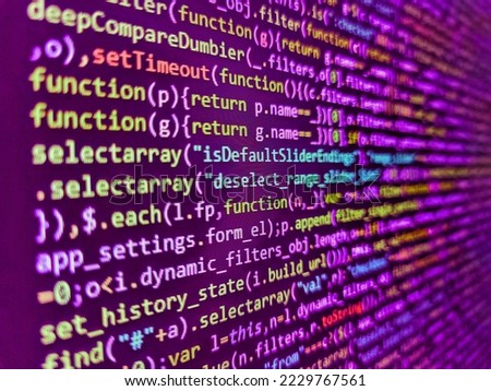 Programming code abstract background screen of software. Using Software. Programmer workplace. Abstract screen of software. Abstract computer script code. Real software development code. Coding. Sour