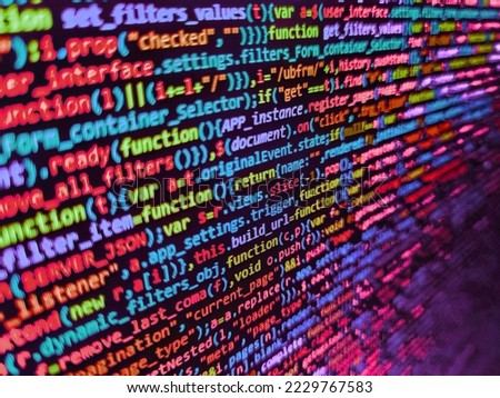 Web abstract programming and created virus on laptop screen. Digital abstract bits data stream, cyber pattern digital background. Data network hardware Concept. Abstract screen of software