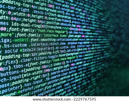Abstract information digital technology modern background. Mining Cryptocurrency process program on display PC. Javascript code in bracket software. Abstract computer script code. Web software