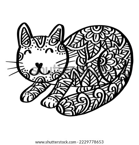 Cute cat zentangle style. Hand drawing illustration.