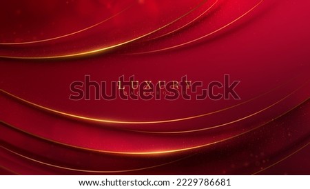 Luxury red color background with golden line elements and curve light effect decoration and bokeh.