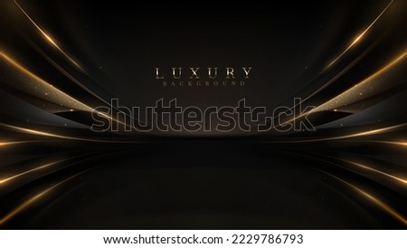 Black luxury background with golden line elements and light ray effect decoration and bokeh. Royalty-Free Stock Photo #2229786793