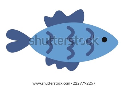 Vector blue fish in flat design. Marine life animal.