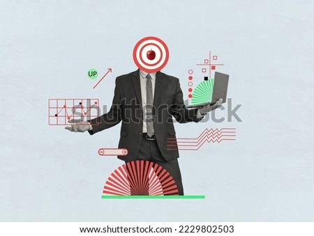 Business technology concept collage office employee develops project startup  Royalty-Free Stock Photo #2229802503