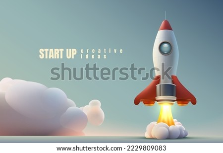 Rocket space startup, creative idea cover, landing page web site, Vector illustration  Royalty-Free Stock Photo #2229809083