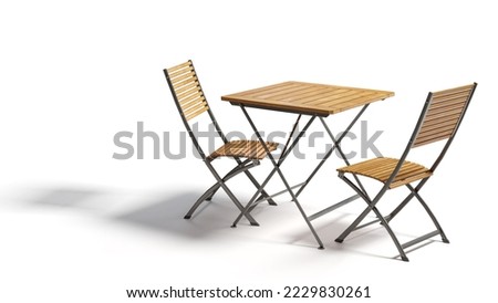 Wooden Table with Two Chairs. Isolated on White Background with Clipping Path