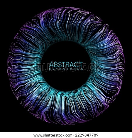 Digital blue abstract eye iris or magic portal with glowing waved lines and sparks. Artificial intelligence concept. Glowing futuristic circle banner. Abstract black hole vector background Royalty-Free Stock Photo #2229847789
