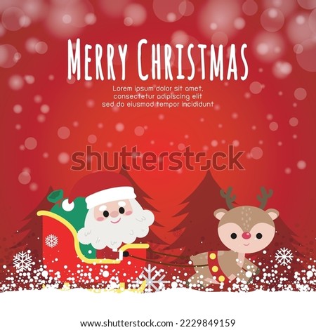Merry Christmas and happy new year greeting card banner template with cute Santa Claus with gift, cartoon character in Christmas snow scene winter banner, Xmas holiday concept isolated on background
