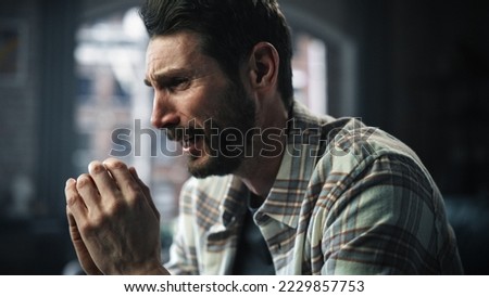 Portrait of Emotional Man Crying, Stressed, Having Mental Problems, Dealing with Death in the Family, Loneliness. Male Suffering from Depression, anxiety or other Treatable Disorders Royalty-Free Stock Photo #2229857753