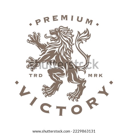 Luxury Lion heraldry logo. Royal heraldic animal crest brand label design. Premium coat of arms lion label icon. Vector illustration. Royalty-Free Stock Photo #2229863131