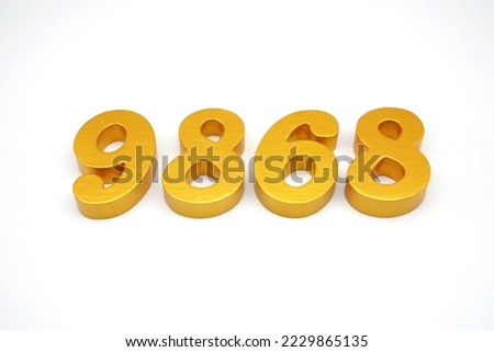    Number 9868 is made of gold-painted teak, 1 centimeter thick, placed on a white background to visualize it in 3D.                               