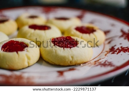 Baked cookies with jam. Sweets background