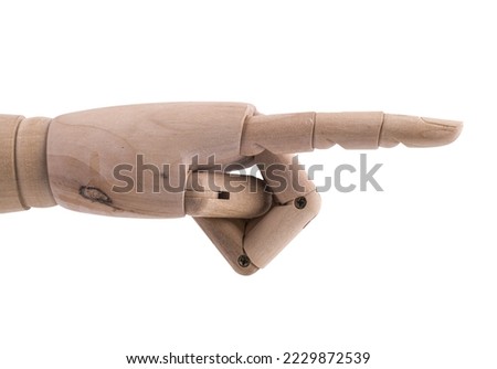 the gesture with a jointed wooden hand on a stransparent background